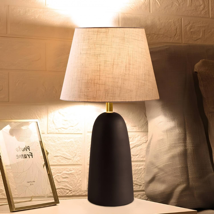 Φωτιστικό επιτραπέζιο Odesa E27 μεταλλικό - ύφασμα Pvc χρώμα μαύρο - κρεμ Ø22x35εκ.