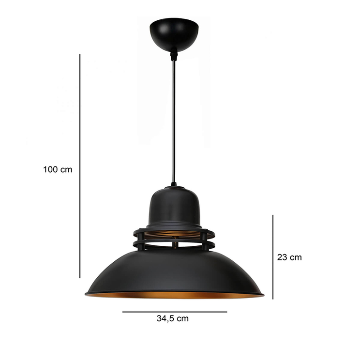 Φωτιστικό οροφής Gerek E27 μεταλλικό μονόφωτο χρώμα μαύρο Ø34,5x100εκ.