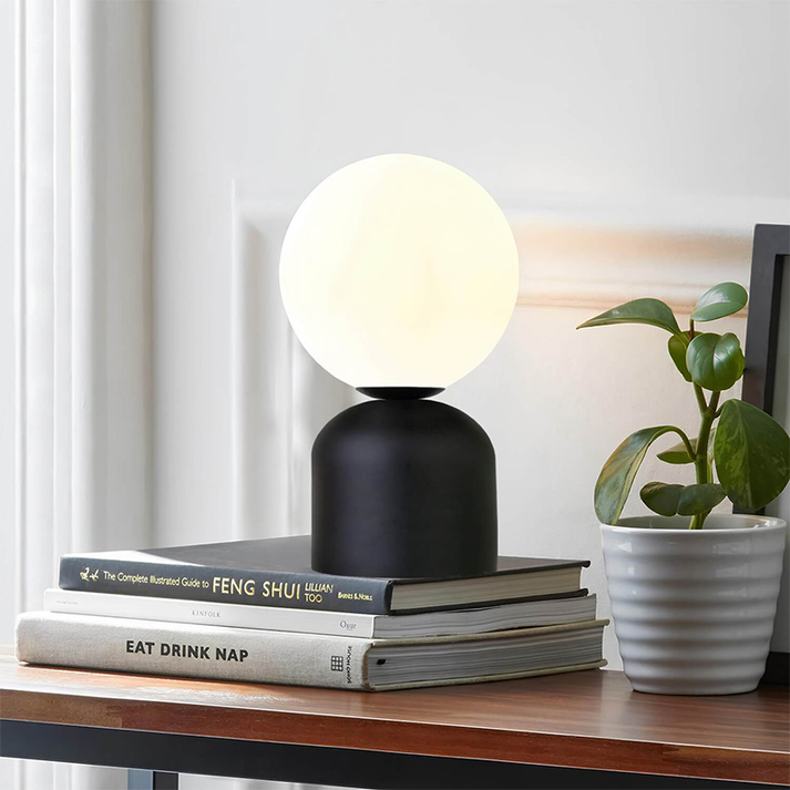 Φωτιστικό επιτραπέζιο Albus E14 μεταλλικό - γυάλινο χρώμα μαύρο - λευκό Ø13x28εκ.