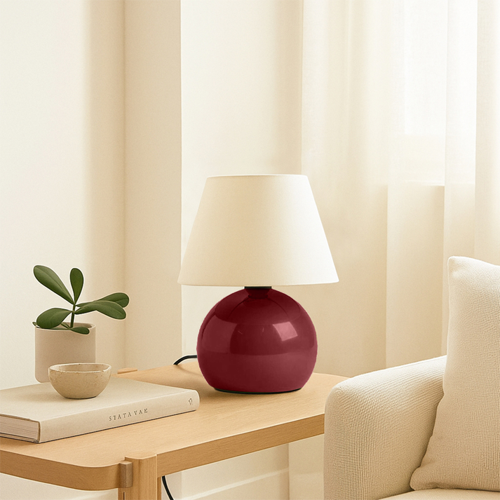 Φωτιστικό επιτραπέζιο Alaska E27 μεταλλικό - ύφασμα Pvc χρώμα μπορντώ - κρεμ Ø22x30εκ.