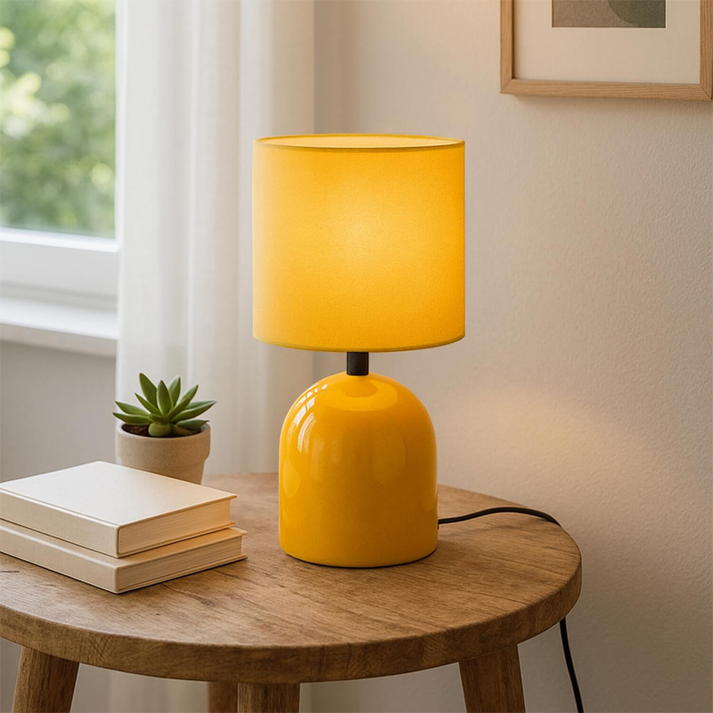 Φωτιστικό επιτραπέζιο Nehora E27 μεταλλικό - ύφασμα Pvc χρώμα κίτρινο Ø15x30εκ.