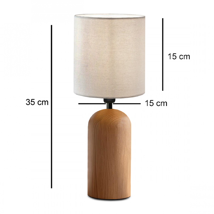 Φωτιστικό επιτραπέζιο Cora E14 ξύλινο - ύφασμα Pvc χρώμα φυσικό - κρεμ Ø15x35εκ.
