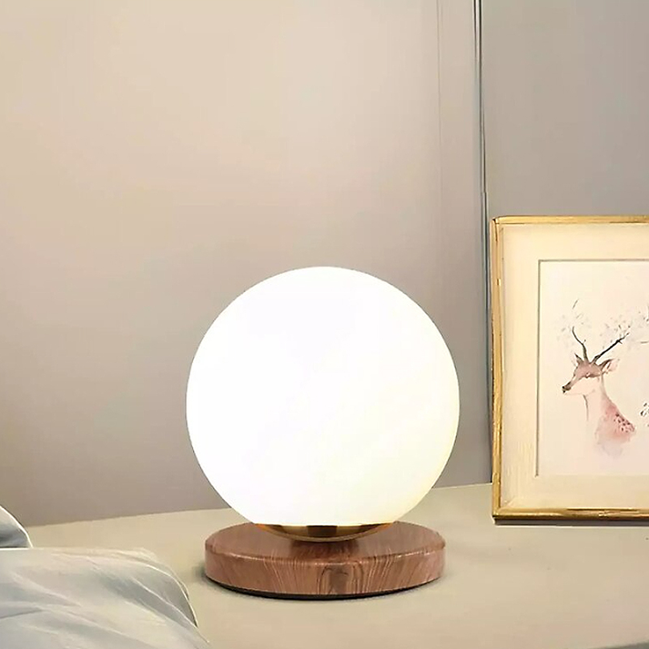 Φωτιστικό επιτραπέζιο Onda E27 ξύλινο -  γυάλινο χρώμα φυσικό - λευκό Ø15x22εκ.