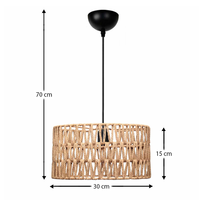 Φωτιστικό οροφής Sarkiz E27 από σχοινί μονόφωτο χρώμα φυσικό Ø30x70εκ.
