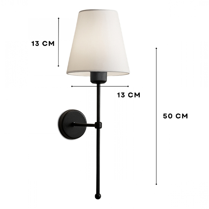 Απλίκα τοίχου Verma E27 υφασμάτινη - μεταλλική χρώμα μαύρο - κρεμ 13x13x50εκ.