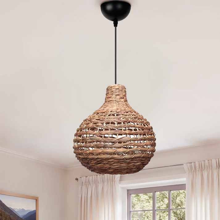 Φωτιστικό οροφής Faya E27 wicker μονόφωτο χρώμα φυσικό Ø46x100εκ.