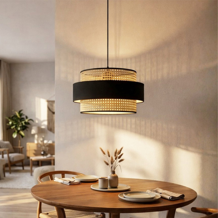 Φωτιστικό οροφής Orvia E27 ρατάν μονόφωτο χρώμα φυσικό - μαύρο Ø30x70εκ.