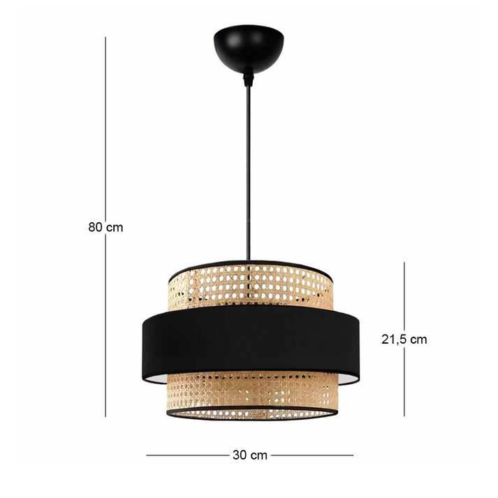 Φωτιστικό οροφής Orvia E27 ρατάν μονόφωτο χρώμα φυσικό - μαύρο Ø30x70εκ.