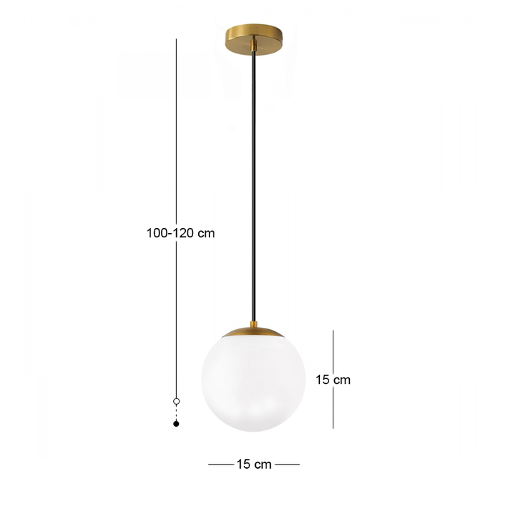 Φωτιστικό οροφής Lumi E27 γυάλινο μονόφωτο χρώμα χρυσό - λευκό Ø15x120εκ.