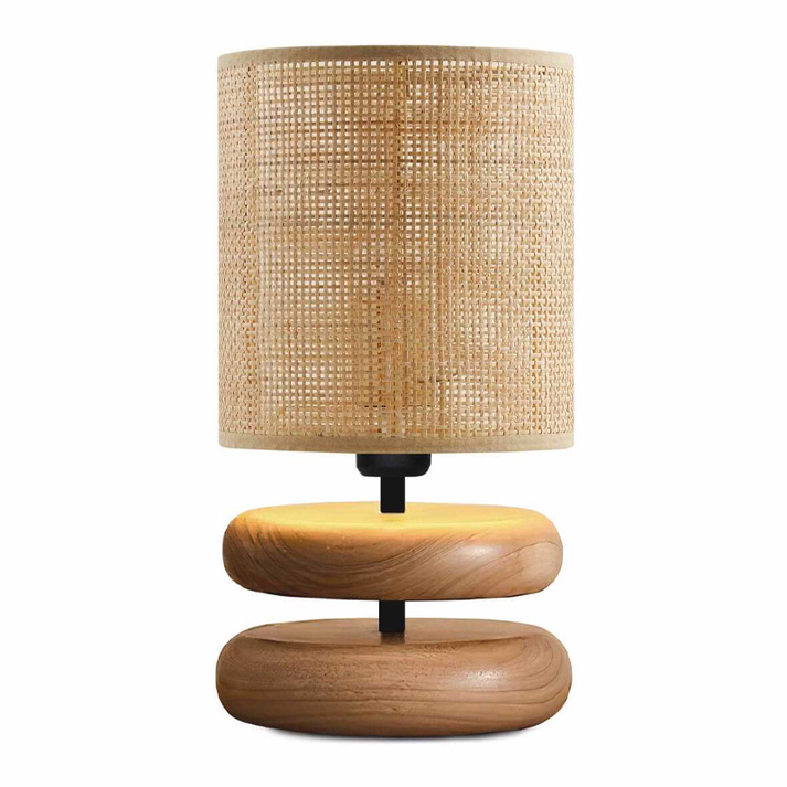 Φωτιστικό επιτραπέζιο Lucia E14 ξυλινο - pe rattan χρώμα φυσικό Ø15x35εκ.