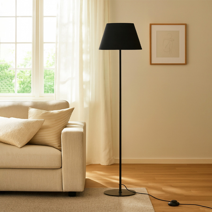 Φωτιστικό δαπέδου Vilo E27 μεταλλικό - ύφασμα Pvc χρώμα μαύρο Ø35x152εκ.