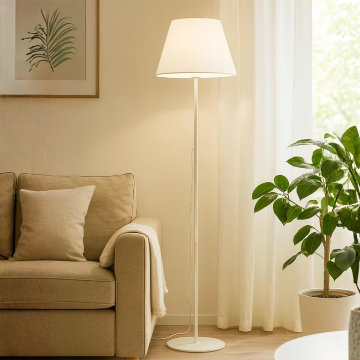 Φωτιστικό δαπέδου Vilo E27 μεταλλικό - ύφασμα Pvc χρώμα λευκό Ø35x152εκ.