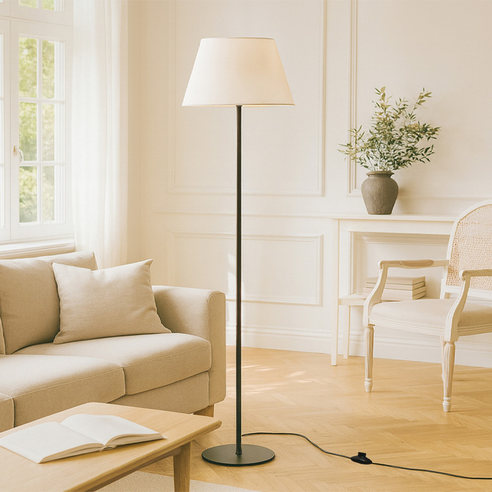 Φωτιστικό δαπέδου Vilo E27 μεταλλικό - ύφασμα Pvc χρώμα μαύρο - λευκό Ø35x152εκ.