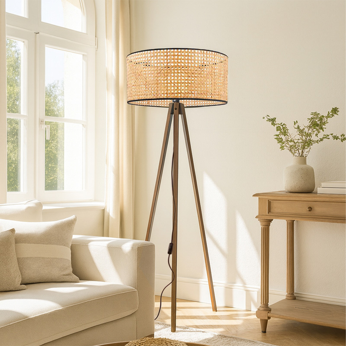 Φωτιστικό δαπέδου Rivo E27 ξύλινο - ρατάν χρώμα φυσικό Ø38x140εκ.