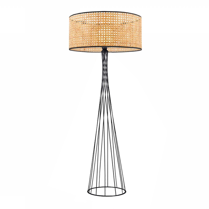 Φωτιστικό δαπέδου Solin E27 μεταλλικό - ρατάν χρώμα μαύρο - φυσικό Ø38x140εκ.