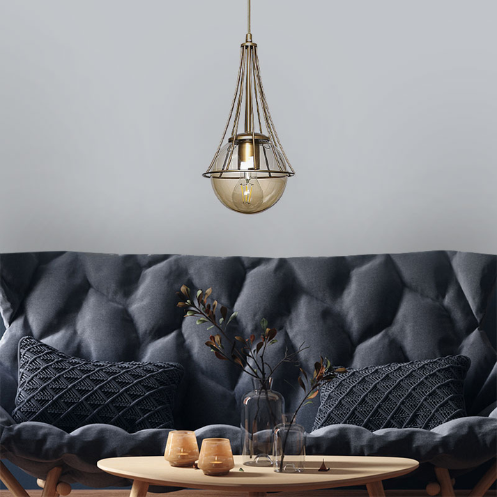 Φωτιστικό οροφής Chavi E27 μεταλλικό μονόφωτο χρώμα χρυσό 18x18x75εκ.