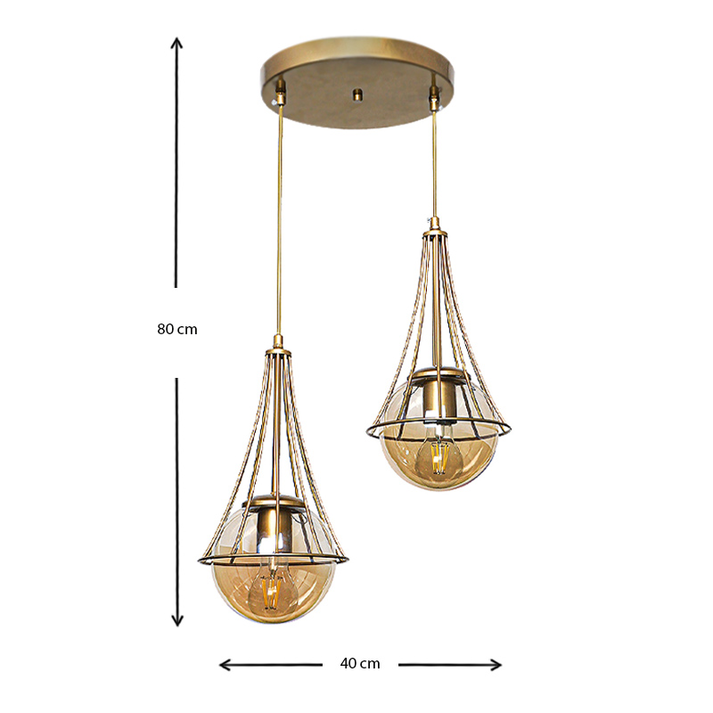 Φωτιστικό οροφής Chavi E27 μεταλλικό δίφωτο χρώμα χρυσό 40x40x80εκ.