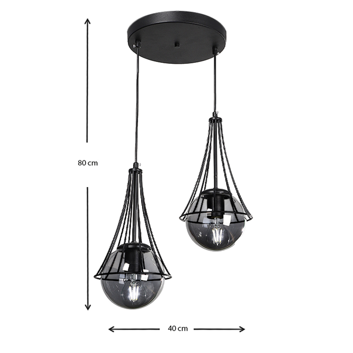 Φωτιστικό οροφής Chavi E27 μεταλλικό δίφωτο χρώμα μαύρο 40x40x80εκ.