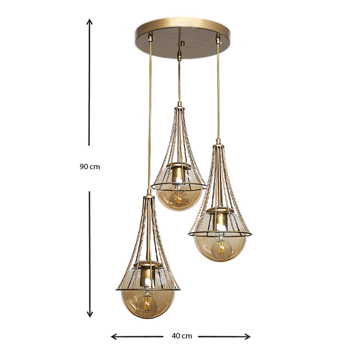 Φωτιστικό οροφής Chavi E27 μεταλλικό τρίφωτο χρωμα χρυσό 40x40x90εκ.
