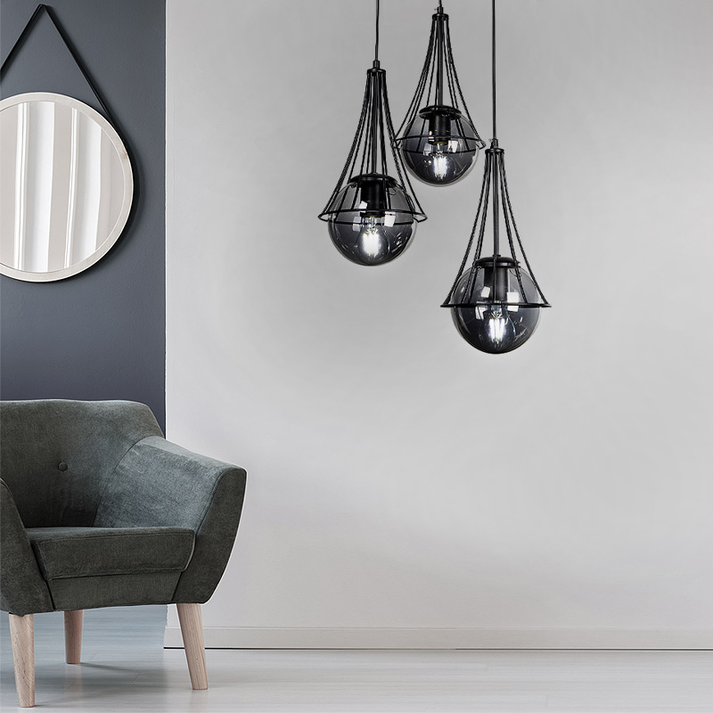 Φωτιστικό οροφής Chavi E27 μεταλλικό τρίφωτο χρωμα μαύρο 40x40x90εκ.