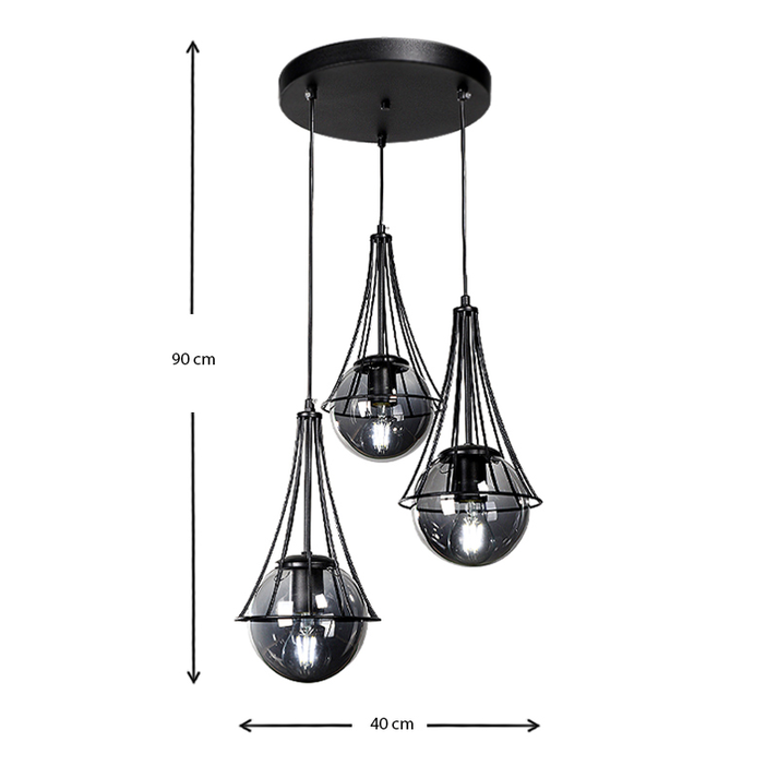 Φωτιστικό οροφής Chavi E27 μεταλλικό τρίφωτο χρωμα μαύρο 40x40x90εκ.