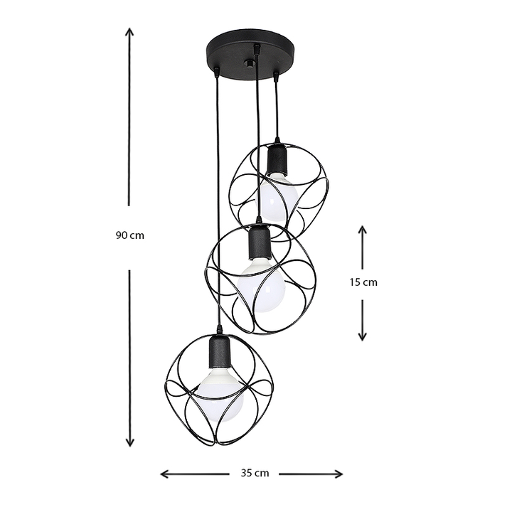 Φωτιστικό οροφής Lusita E27 μεταλλικό τρίφωτο χρώμα μαύρο 35x35x90εκ.