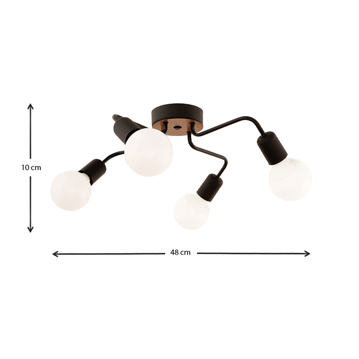 Φωτιστικό οροφής Horus E27 μεταλλικό τετράφωτο χρώμα μαύρο 48x48x10εκ.
