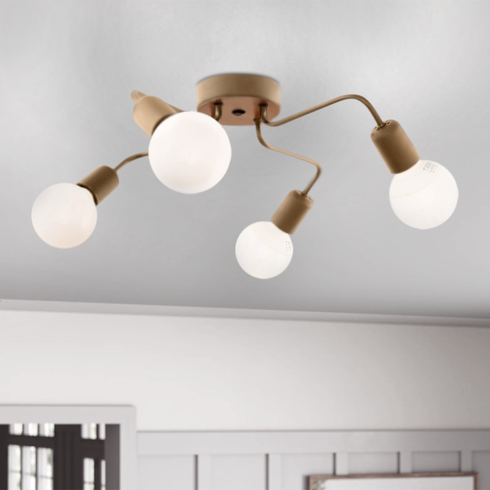 Φωτιστικό οροφής Horus E27 μεταλλικό τετράφωτο χρώμα χρυσό 48x48x10εκ.