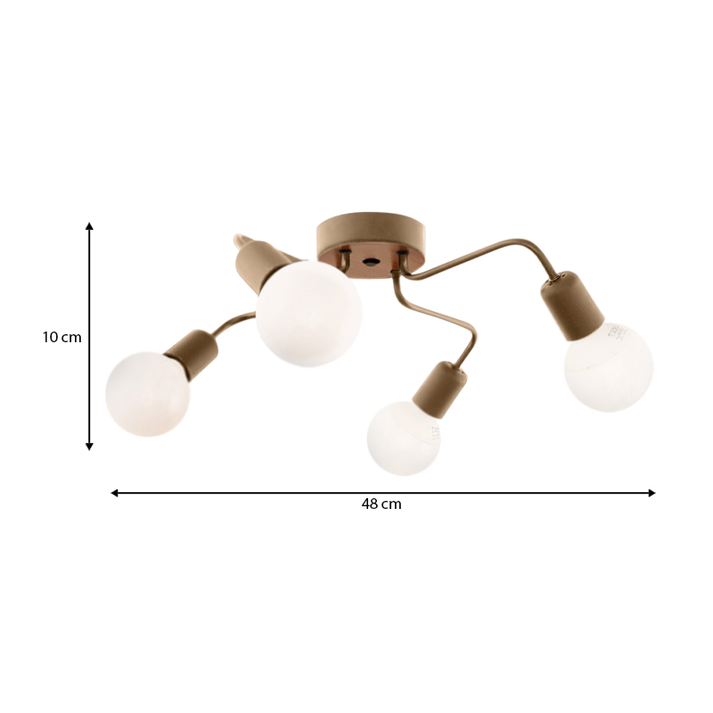 Φωτιστικό οροφής Horus E27 μεταλλικό τετράφωτο χρώμα χρυσό 48x48x10εκ.