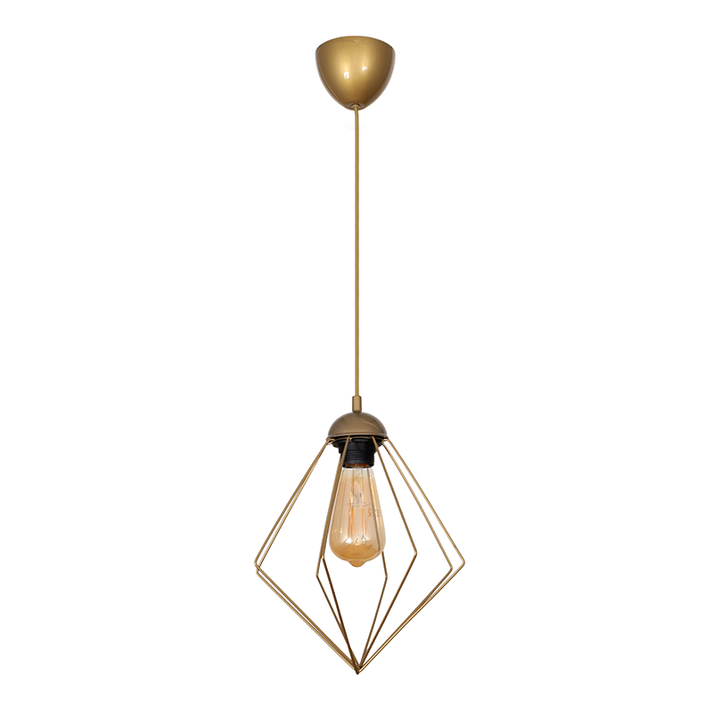 Φωτιστικό οροφής Nura E27 μεταλλικό μονόφωτο χρώμα χρυσό 24x24x72εκ.