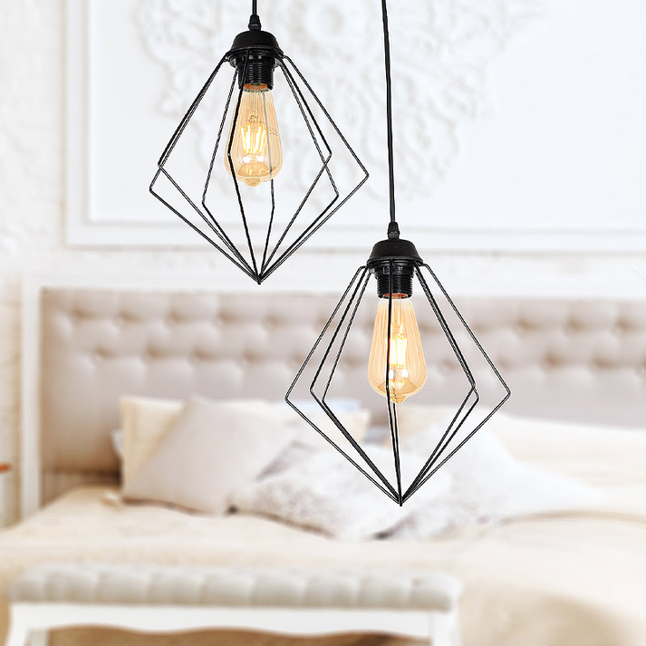 Φωτιστικό οροφής Nura E27 μεταλλικό δίφωτο χρώμα μαύρο 40x40x70εκ.