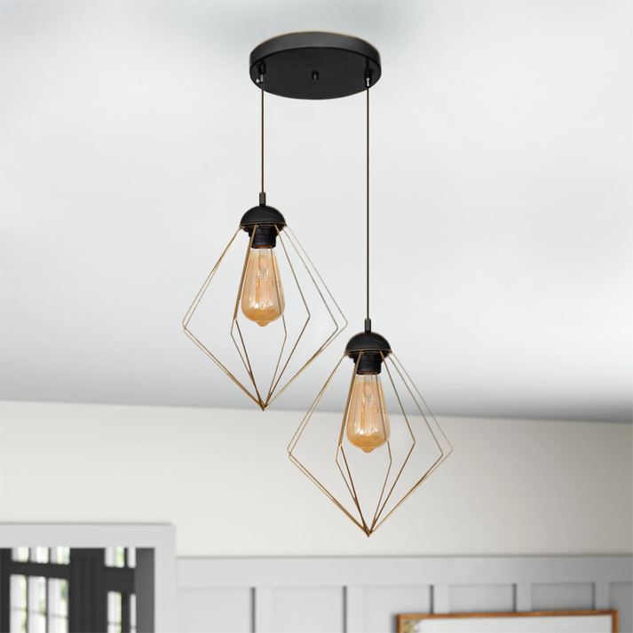 Φωτιστικό οροφής Nura E27 μεταλλικό δίφωτο χρώμα χρυσό 40x40x70εκ.