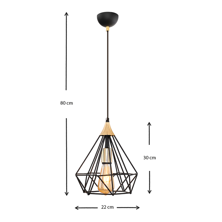 Φωτιστικό οροφής Hideki E27 μεταλλικό μονόφωτο χρώμα μαύρο 22x22x80εκ.