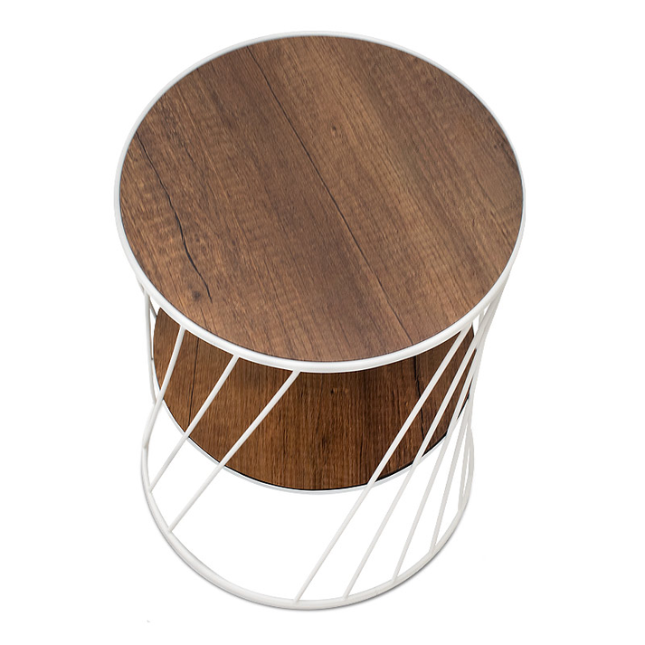 Βοηθητικό τραπεζάκι Jaspin μεταλλικό - Mdf χρώμα λευκό - καρυδί 32x32x44εκ.