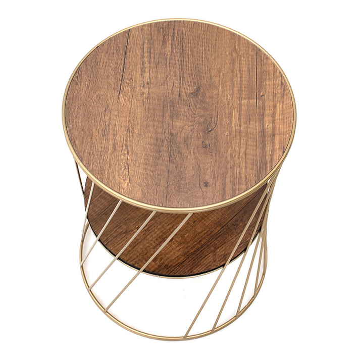 Βοηθητικό τραπεζάκι Jaspin μεταλλικό - Mdf χρώμα χρυσό - καρυδί 32x32x44εκ.