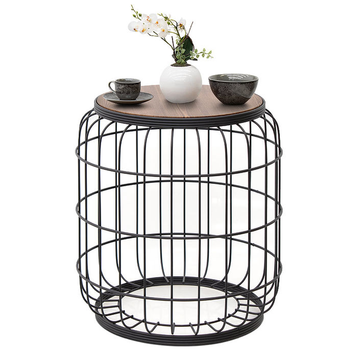 Τραπεζάκι βοηθητικό Muller μεταλλικό - Mdf χρώμα μαύρο - καρυδί 35x35x47εκ.