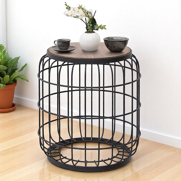 Τραπεζάκι βοηθητικό Muller μεταλλικό - Mdf χρώμα μαύρο - καρυδί 35x35x47εκ.