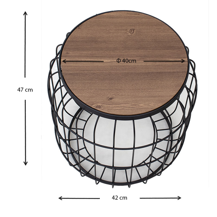 Τραπεζάκι βοηθητικό Muller μεταλλικό - Mdf χρώμα μαύρο - καρυδί 35x35x47εκ.