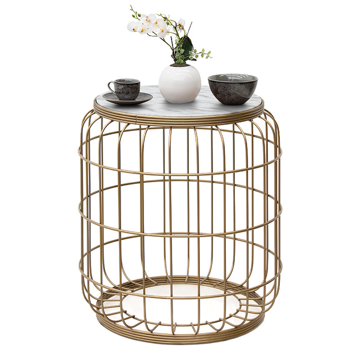 Τραπεζάκι βοηθητικό Muller μεταλλικό - Mdf χρώμα χρυσό - λευκό 35x35x47εκ.