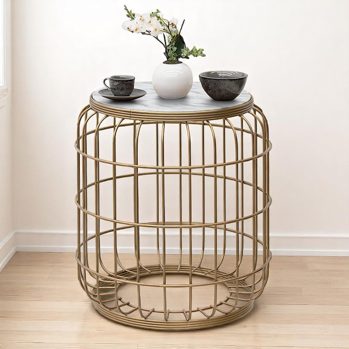 Τραπεζάκι βοηθητικό Muller μεταλλικό - Mdf χρώμα χρυσό - λευκό 35x35x47εκ.