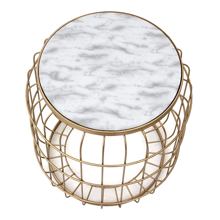 Τραπεζάκι βοηθητικό Muller μεταλλικό - Mdf χρώμα χρυσό - λευκό 35x35x47εκ.