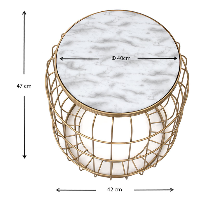 Τραπεζάκι βοηθητικό Muller μεταλλικό - Mdf χρώμα χρυσό - λευκό 35x35x47εκ.