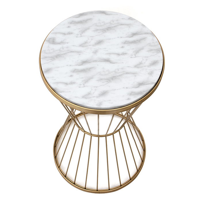 Βοηθητικό τραπεζάκι Hoffman μεταλλικό - Mdf χρώμα χρυσό - λευκό εφέ μαρμάρου 35x35x58εκ.