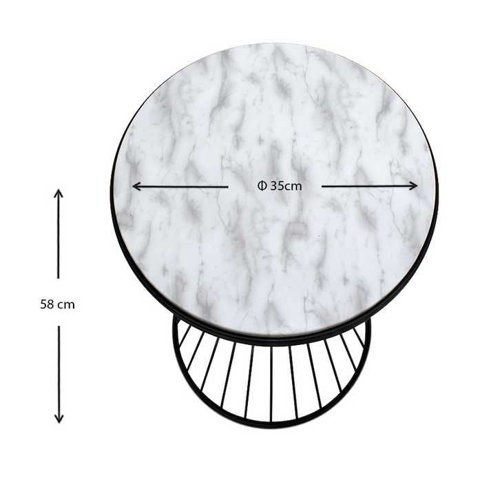 Βοηθητικό τραπεζάκι Hoffman μεταλλικό - Mdf χρώμα μαύρο - λευκό εφέ μαρμάρου 35x35x58εκ.