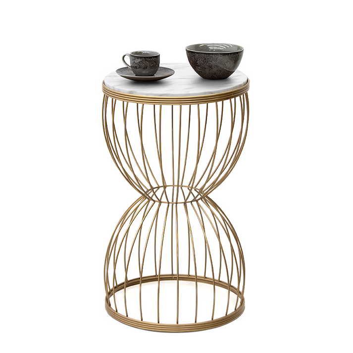 Βοηθητικό τραπεζάκι Pino μεταλλικό - Mdf χρώμα χρυσό - λευκό εφέ μαρμάρου 35x35x58εκ.