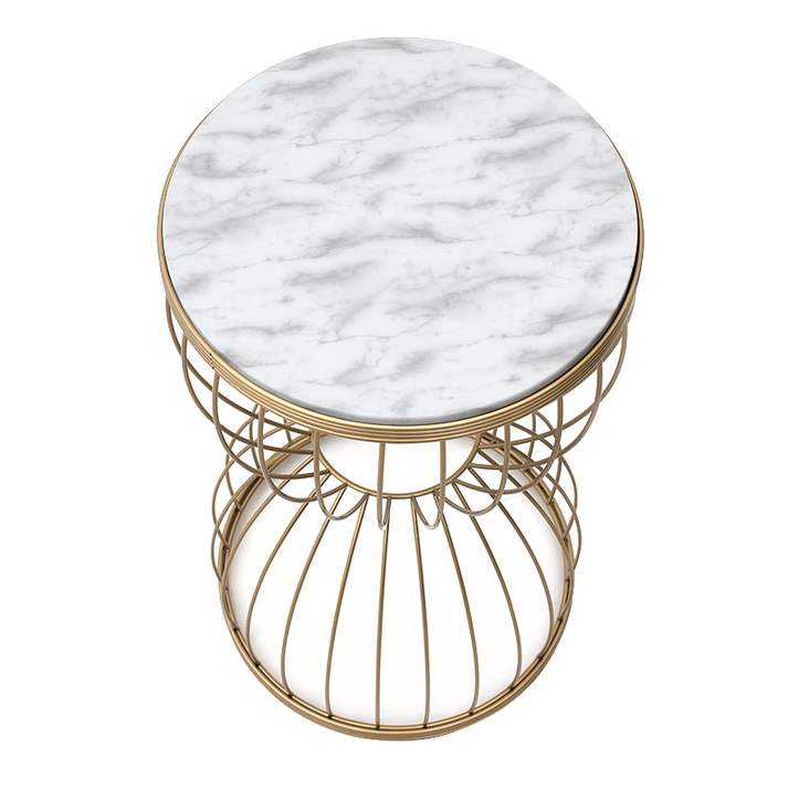 Βοηθητικό τραπεζάκι Pino μεταλλικό - Mdf χρώμα χρυσό - λευκό εφέ μαρμάρου 35x35x58εκ.