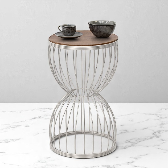 Βοηθητικό τραπεζάκι Pino μεταλλικό - Mdf χρώμα λευκό - καρυδί 35x35x58εκ.