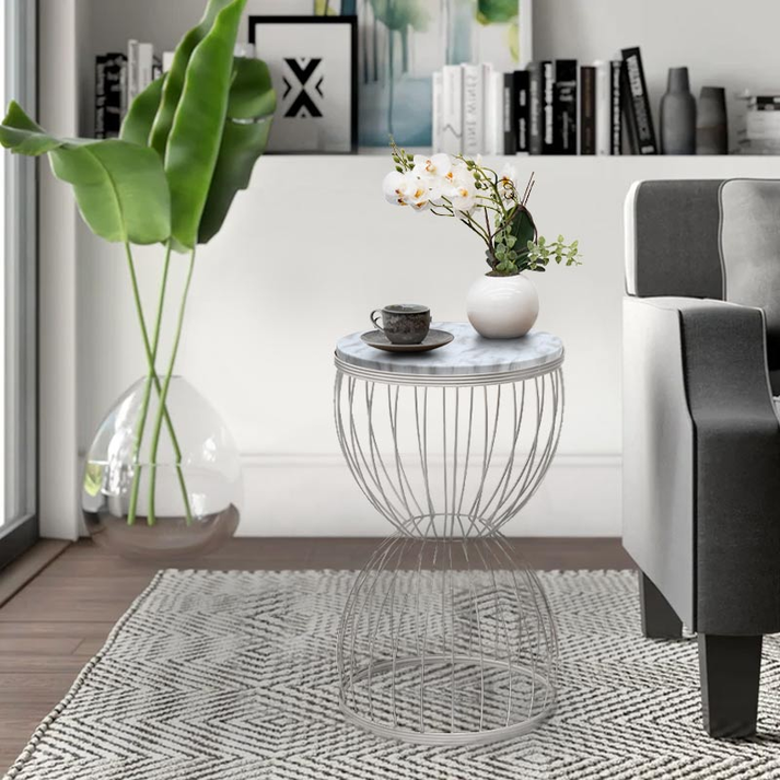 Βοηθητικό τραπεζάκι Pino μεταλλικό - Mdf χρώμα λευκό - λευκό εφέ μαρμάρου 35x35x58εκ.