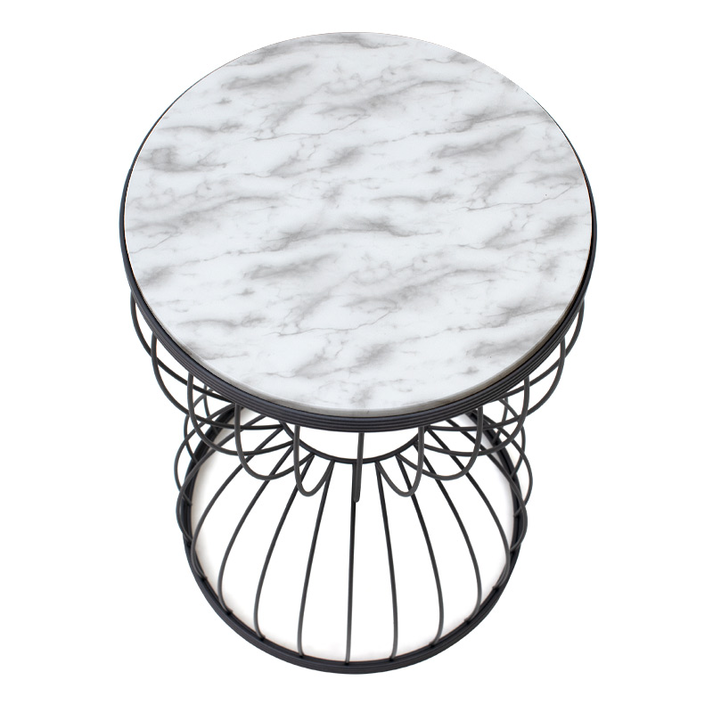 Βοηθητικό τραπεζάκι Pino μεταλλικό - Mdf χρώμα μαύρο - λευκό εφέ μαρμάρου 35x35x58εκ.