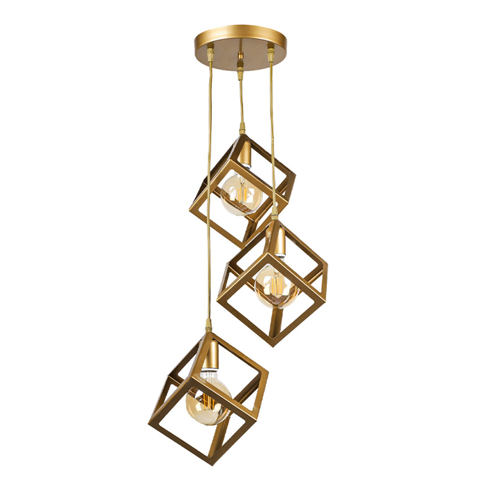 Φωτιστικό οροφής Thora E27 μεταλλικό τρίφωτο χρώμα χρυσό ματ 22x22x70εκ.